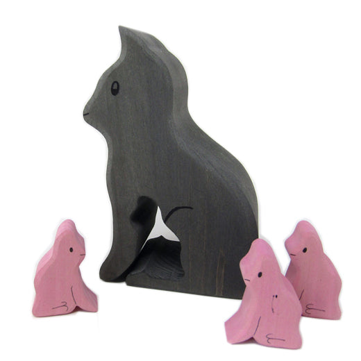 Gata y Gatitos de madera
